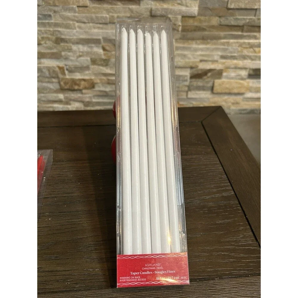 Ashland Ceramic Striped Christmas Taper Candle Holders Red White Green Bundle